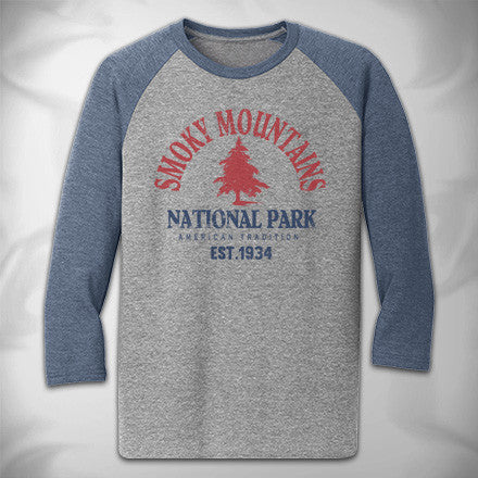 MF7882-2 Traditional Arch Baseball Tee Smoky Mountains National Park Pines